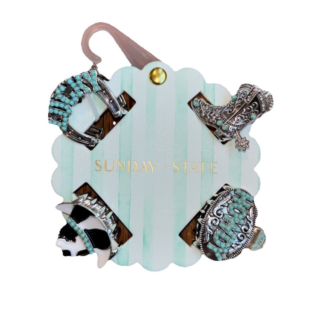 Sunday State Turquoise Western Hair Clip Claw Cowboy Howdy Lucky Hat Boot NEW